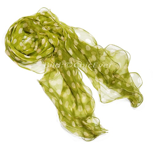 Chiffon Schal aus 100% Seide Punkt Seidenschal 25x185cm grün weiß 3142